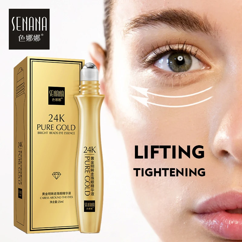 SENANA 24K Gold Bright Eye Serum Anti Aging Roll on Essence Remove Dark Circles Hydrating Moisturizing 1