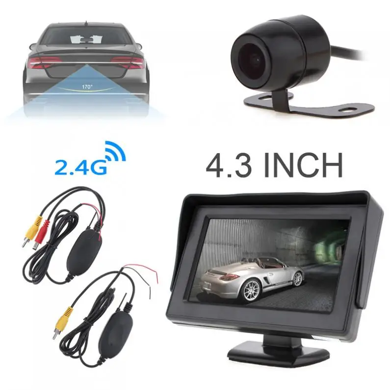 

4.3 Inch HD 480 x 234 Resolution 2-Channel Video Input TFT-LCD Car Monitor 2.4G Wireless Receiver and Car Rear View Camera