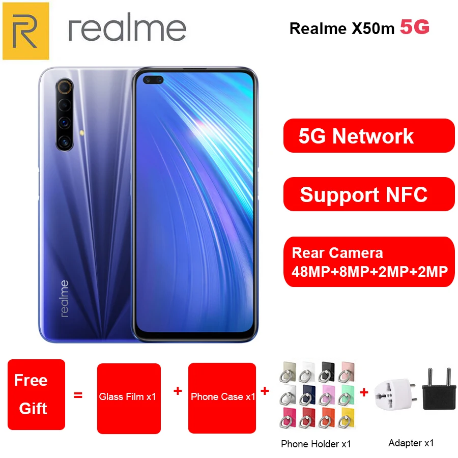 2020 Новый Realme X50m 5G мобильный телефон 6,57 "6 ГБ/8 Гб RAM 128 ГБ ROM Snapdragon 765G 6 камер 120 Гц Andorid 10 NFC Dual SIM телефон|Смартфоны и мобильные телефоны| | АлиЭкспресс