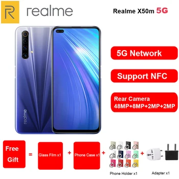 Перейти на Алиэкспресс и купить Мобильный телефон Realme X50m, 6,57 дюйм, 6 ГБ/8 ГБ ОЗУ 128 Гб ПЗУ, Snapdragon 76, 6 камер, 120 Гц, Andorid 10 NFC, две SIM-карты, 2020