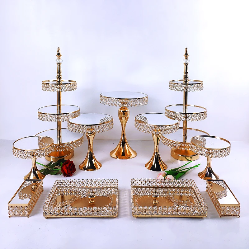 6-16pcs broušené sklo kov dort depo sada  akryl zrcadlo košíček dekorace dezert podstavec svatební večírek displej bedna na láhve