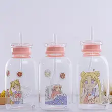 Японская милая девушка мультфильм Бутылка молока соломенная прозрачная стеклянная бутылка Молодежные вместительные герметичные бутылки молока