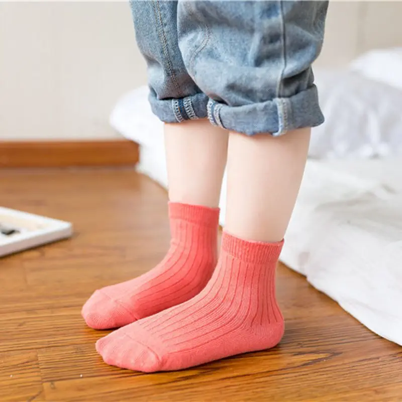 

Children's Solid Color Striped Socks Warm in Autumn and Winter, Sweat Absorption, Ventilation and Friction Proof Cotton Socks
