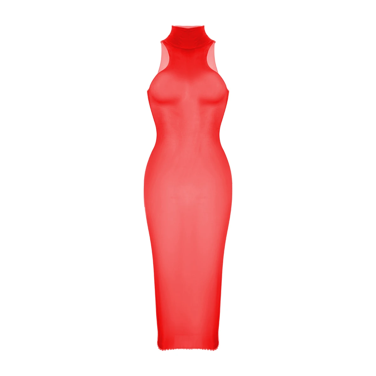 Womens Sexy Dresses Ultra-thin Silky See Through Sheer Dress Ladies Bodycon Sleeveless Midi Bodycon Stocking Dress