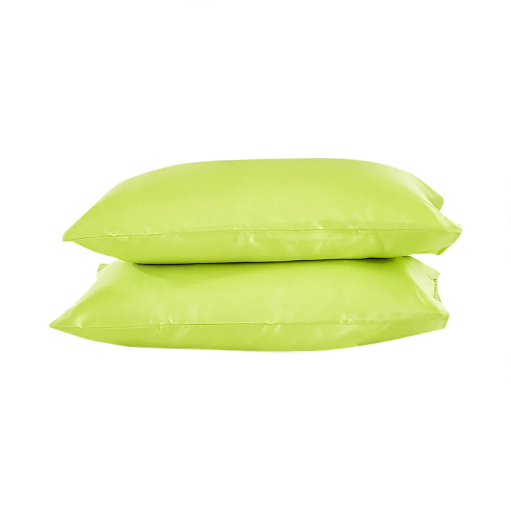 Simple satin silk pillowcase 2pcs solid color bedding envelope closed standard pillowcase wholesale purchasing#4JY25