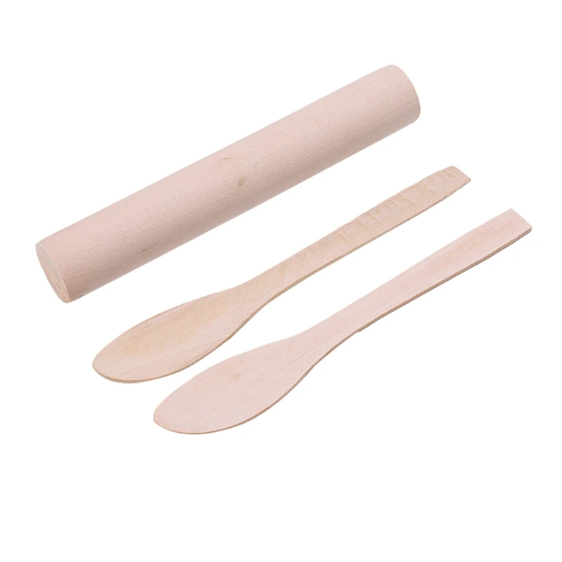 

Kitchen 3 in 1 Wooden Stick Dumplings Wrapper Skin Maker Rolling Pin Set