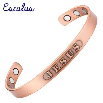 

Escalus 2018 Jesus Letters Antique Pure Copper Bangle For Women Powerful Magnetic Men Charm Bangles Jewelry Bracelet Wristband