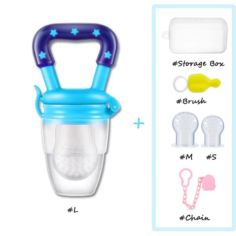 Blue Set Детская Соска-Кормушка для фруктов, силиконовая соска для младенцев, Соска-пустышка для малышей, соска-Кормушка для фруктов, пищевая упаковка, BPA бесплатно - Цвет: Blue Set