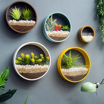 

Vase Metal Iron Art Hanging Flower Basket Round Shape Solid Color Wall Planter Decor Adornment Bonsai Creative Flower Wall Vases