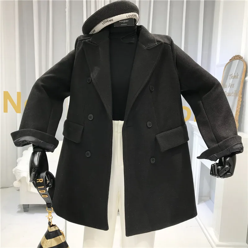 Двубортное зимнее пальто для женщин Abrigos Mujer Elegante отложной воротник на пуговицах однотонный Блейзер Куртка Теплый Толстый черный