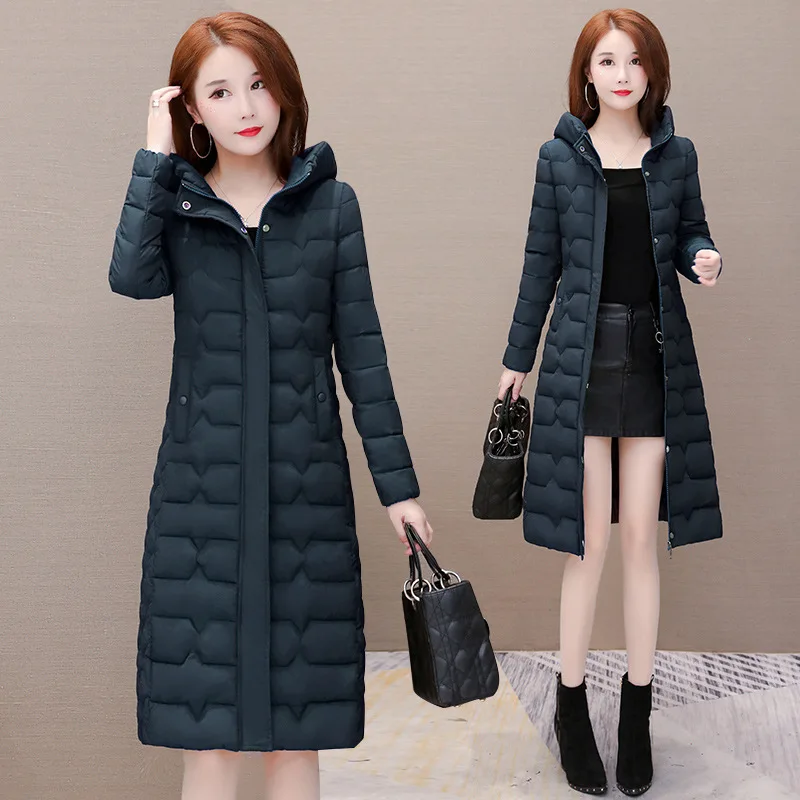 

Cotton-padded Clothes Women's Long 2019 Winter New Style Hooded Solid Color Middle-aged Mom Cotton Coat Slimming Warm Cotton-pad