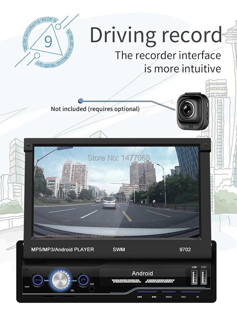 Автомобильный Android выдвижной 1 Din Авторадио gps Mirrorlink Bluetooth Handsfree Wifi " экран мультимедийный плеер головное устройство PHYEE 9702