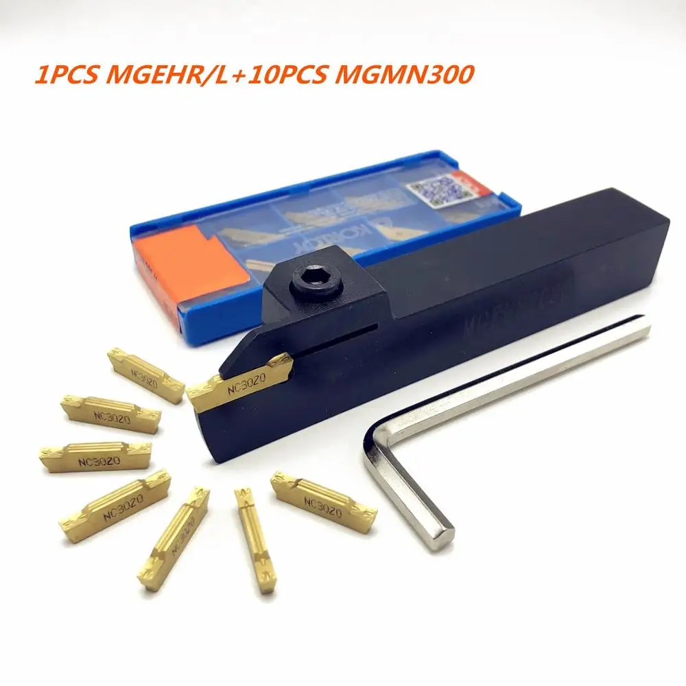 

1PCS CNC slot cutter MGEHR/L 1010 1212 1616 2020 2525-3.0 outer diameter knife holder +10PCS korloy MGMN300-3mm slot blade