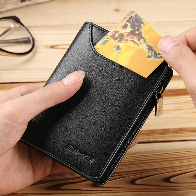 Multi-function Genuine Leather Short Wallet Men Card Holder Coins Purse Male Small Wallet High Quality Zipper Real Men's Leather