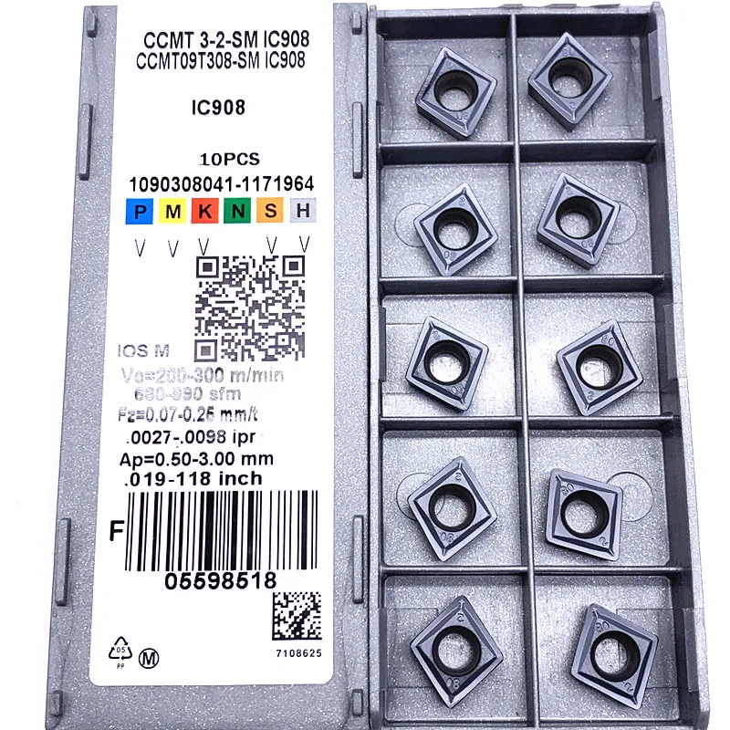 Внешний токарный инструмент 10 шт. CCMT09T308 SM IC907/IC908 CCMT 09T308 твердосплавные вставки