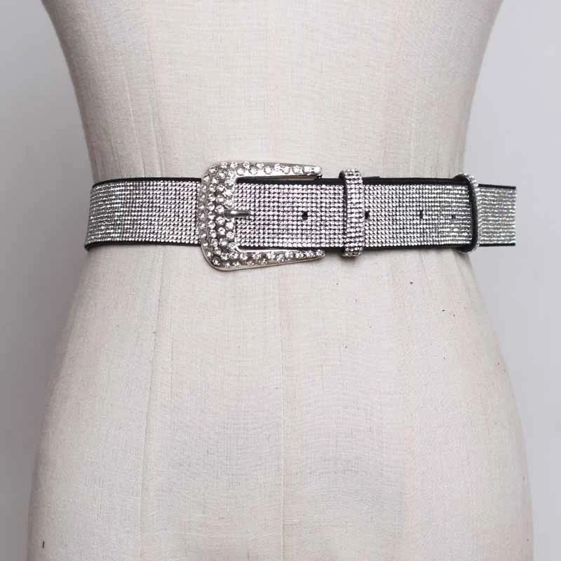 

[YaLee] New Fashion 2019 Summer Autumn Personality Pin Buckle Suede Stitching Rhinestone Girdle Waist Belts Women N008
