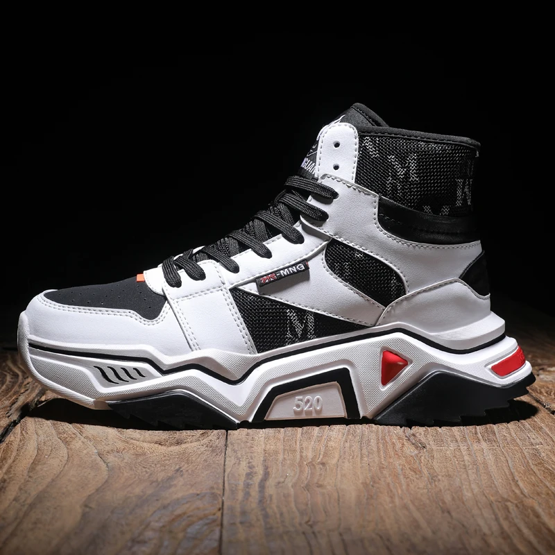 Cena Nowy wysokiej Top buty do biegania projektant skórzane szwy buty sportowe męskie trampki jesień zima Zapatillas trenerów sportowych