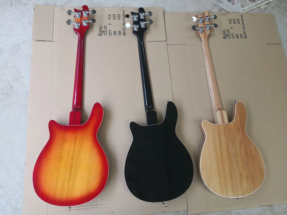 Three Colors 4 Strings Semi-hollow Electric Bass with Yellow Pearled Inlays,Rosewood Fretboard