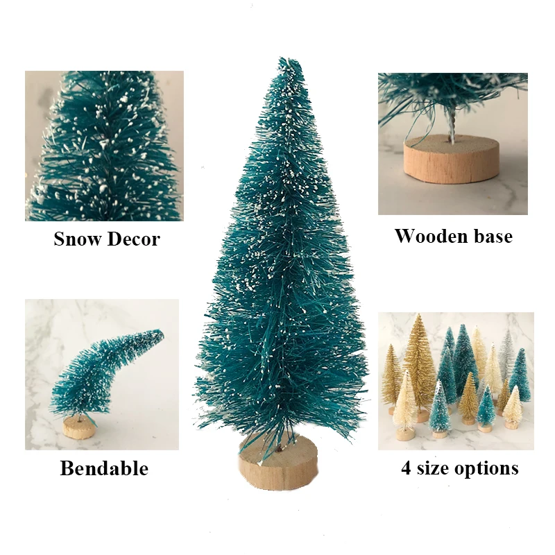 8pcs Mini Sisal Christmas Trees Ornament Snow Frost Small Pine Tree Xmas Decor