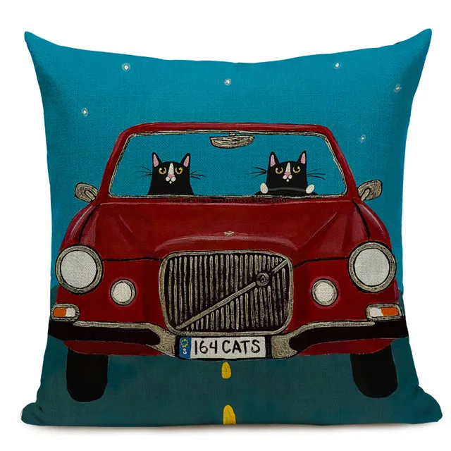 Hot Sale Pillow Lovely Cartoon Dog Cat Color Driving Car Vintage Almofadas 45X45CM Linen Pillow Decorative Linen Cushion Cover - Цвет: 6