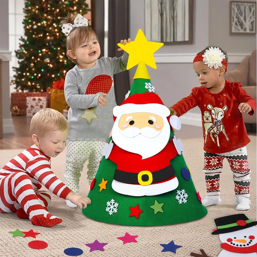 Обновленная игрушка для малышей, 3D, сделай сам, войлочная Рождественская елка со снеговиком, украшение, сумка для хранения, рождественские подарки для детей, игрушки, новогодний Рождественский подарок