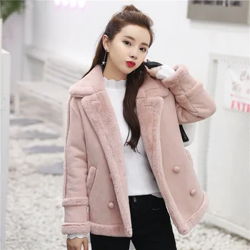 

Women Velvet Loose Short Jacket 2019 Winter Lamb Short Korean Fur Integrated Cotton Female Jacket