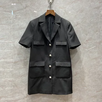 

High-end Women Four-pocket Suit Mini Dress 2020 Summer New Famous Luxury Brand Casual Short Sleeve Notched Office Blazer Dresses