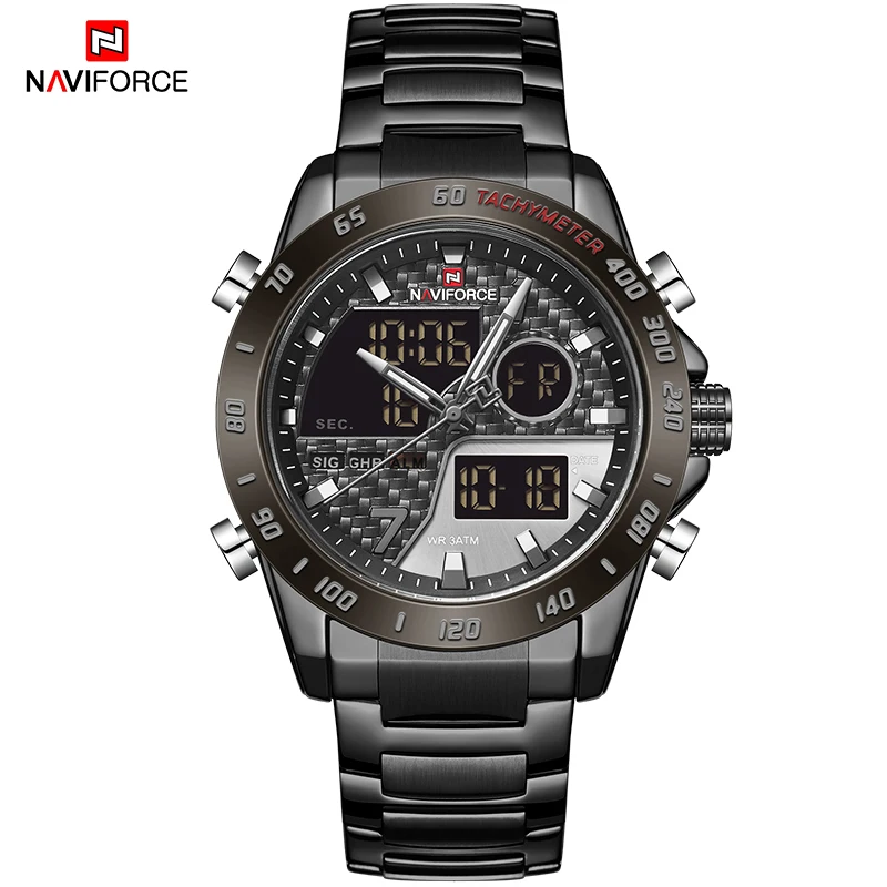 Часы наручные NAVIFORCE Мужские кварцевые с двойным циферблатом деловые Цифровые