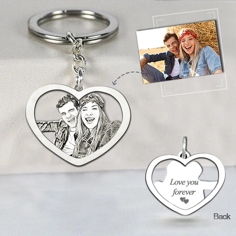 Personalized Photo Engraved Keychain（Hollowed Heart Frame）PEOPLE