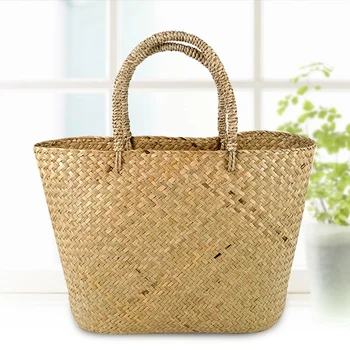 

Everyday Casual Straw Woven Basket Women Handbag Travel Reusable Shopping Shopper Tote Eco-friendly Girls Summer Beach Handmade