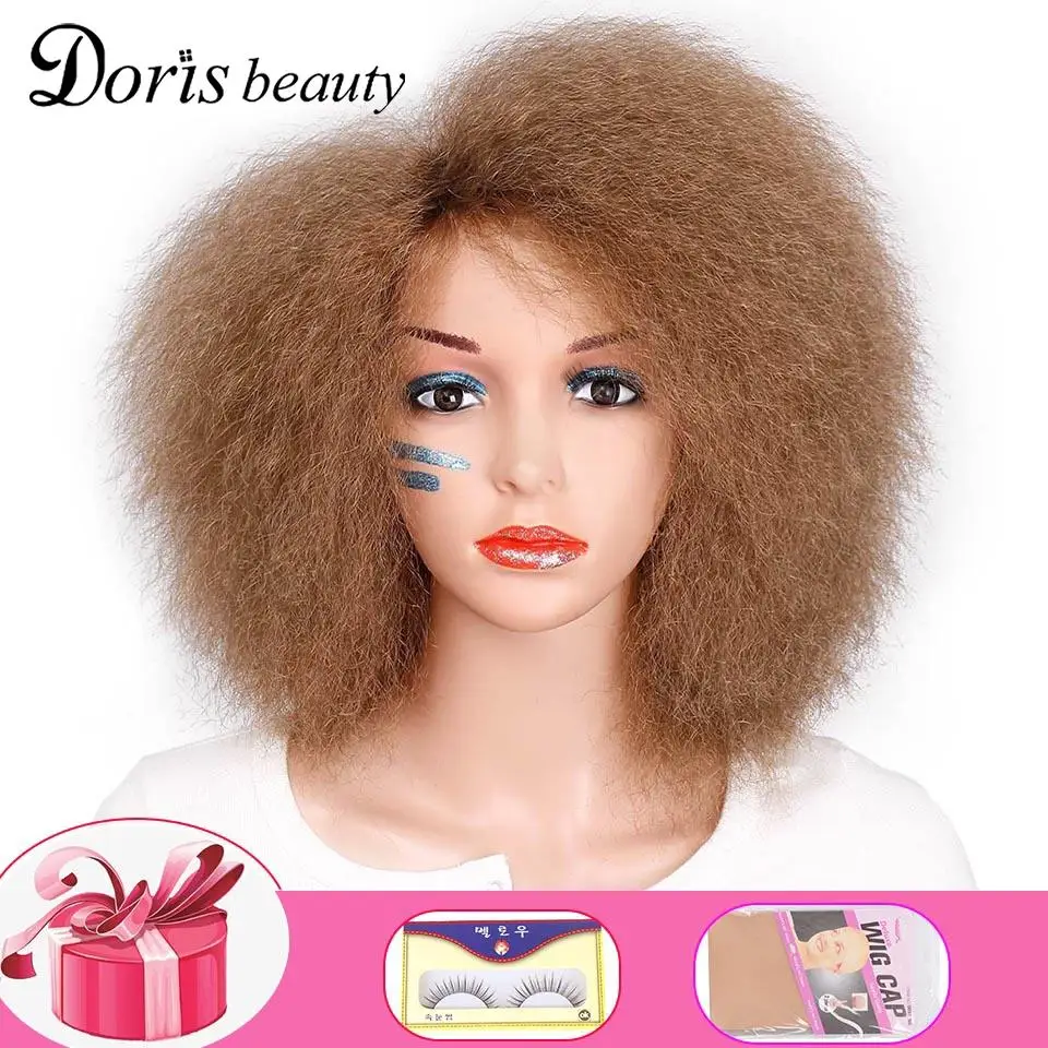 Afro Wig Cosplay-Hair Yaki Black Synthetic Brown Straight Red-Color Women African Short