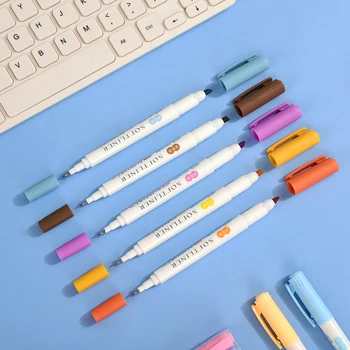 

5Pcs/set Double-headed Candy Colors Light Color Highlighter Pen Students Journal Mark Pen Kawaii Stationery Art Supplies