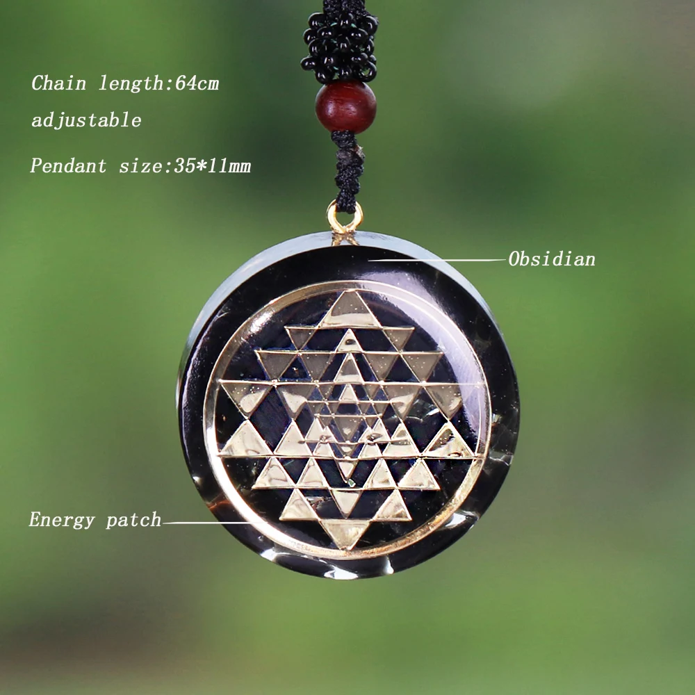 Natural Obsidian Orgonite Pendant Sri Yantra Necklace Sacred Geometry Chakra Energy Necklace Meditation Jewelry - Image 6