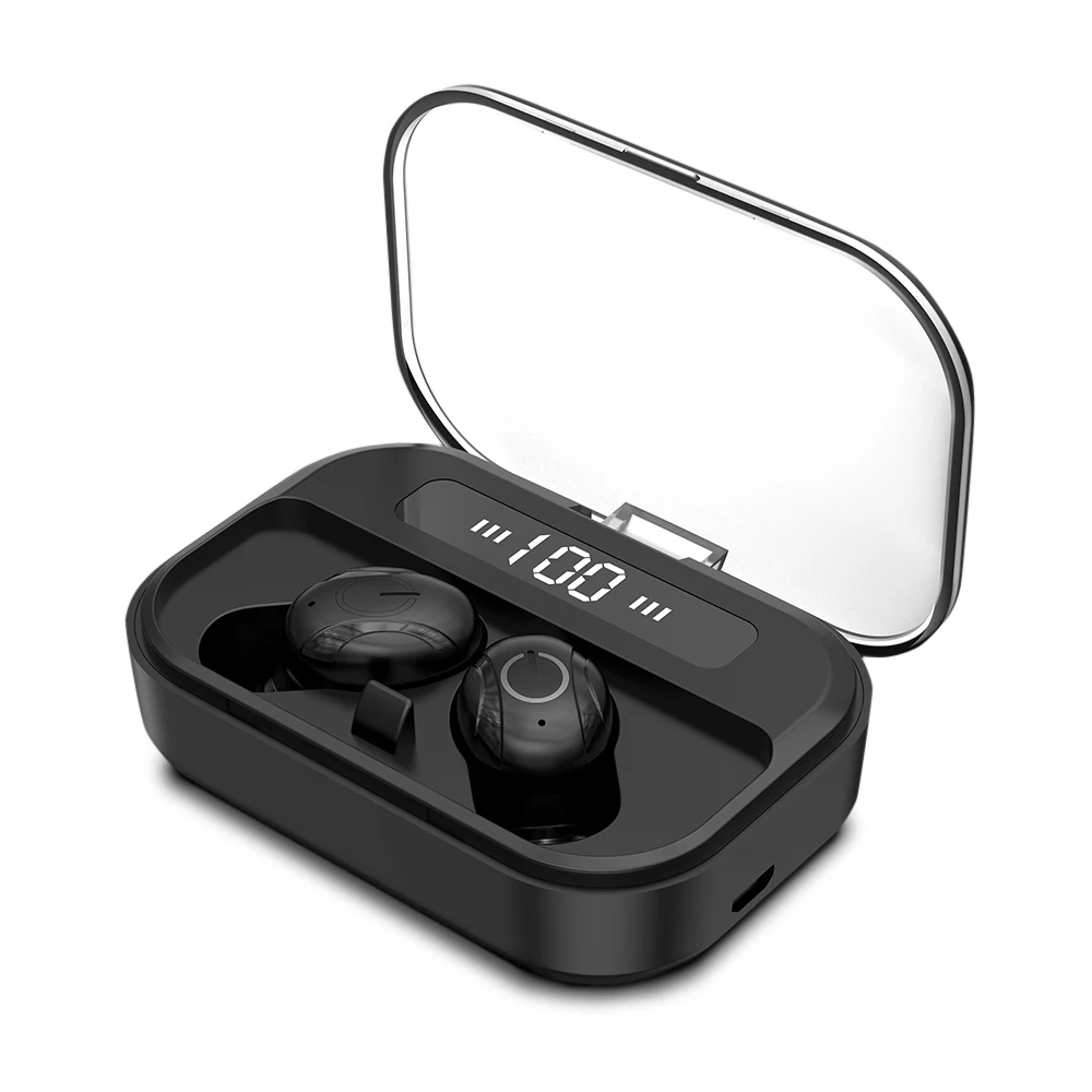 Black Настоящие беспроводные Bluetooth наушники, спортивные наушники с шумоподавлением, TWS наушники для смартфона - Цвет: Black