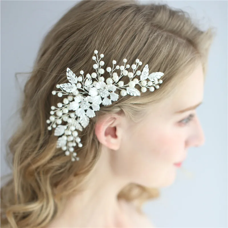 Цветочные Стразы ручной работы с кристаллами, жемчугом, цветами, листьями, свадебная расческа для волос, свадебный головной убор, аксессуары для волос, Женские Ювелирные изделия