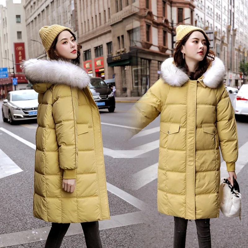 

2019 New Style down Jacket Women's Mid-length Korean-style over-the-Knee Large Size Loose-Fit Thickening Large Fur Collar Cotton