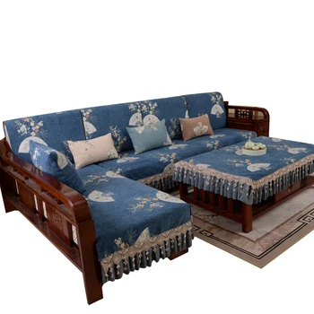 

Chinese Style Sofa Cover Cotton Quilted Non-slip Sofa Mat Decorative Sectional Couch Cover Anti-dirty Dog Mat for Living Room