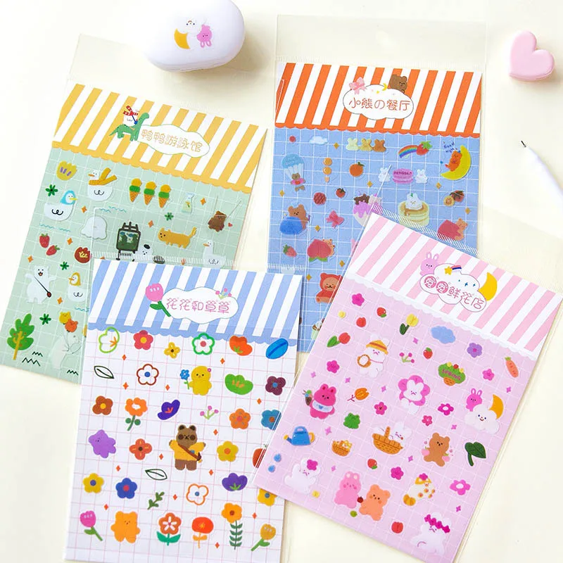 1Sheet Cute Decorative Stickers Kawaii Animal Stationery PVC Adhesive Sticker For Kids DIY Scrapbooking Diary Supplies | Канцтовары для