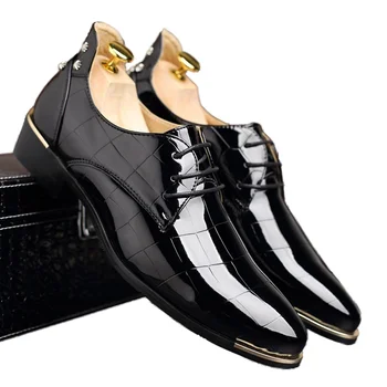 

Men Shoes Dance Party Dress Shoes Patent Leather Pointed Toe Ceremony Wedding Shoes Men Plus Size Black Red Faux Leather Shoe