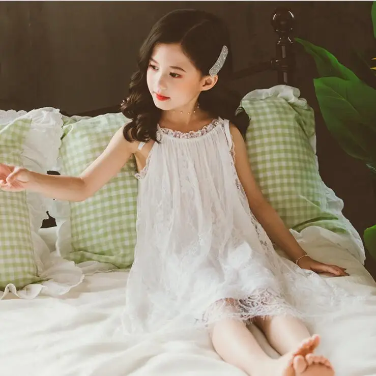 Cotton Nightdress Little Teen Girl Pajamas Dresses Children Lace ...