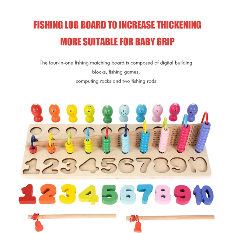  Montessori Educational Wooden Toys For Children Kids Count Bead around Cognition Match Fishing Baby - 4000154678108