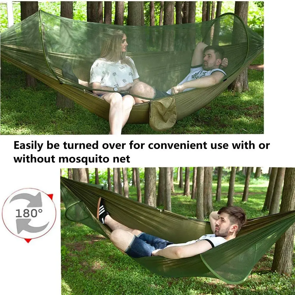 Camping Hammocks with Mosquito/Bug Net, Lightweight Portable Parachute Nylon Double Hanging Bed for Backpacking, Travel Garden