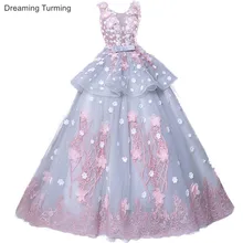 Бальные платья новые пышные платья Тюль с 3D цветочной кружевной аппликацией маскарадный сладкий 16 платье Vestidos De 15 Anos
