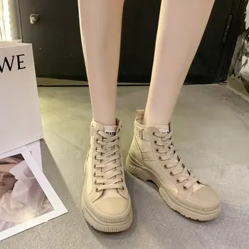 

Women Fashion Flats Shoes outdoor Casual Short boots Woman 2020 Spring Internally increased short tube Zapatos De Mujer
