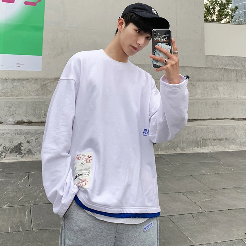 

2019 Men's Autumn New Casual Simple Solid Color Round Neck Loose Temperament Trend Cotton Long Sleeve Hoodies M-5XL