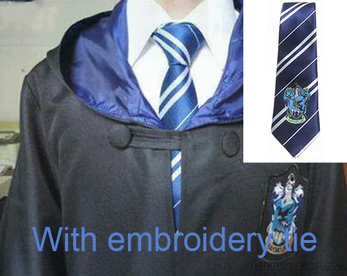 Ravenclaw with tie Халат накидка плащ с галстуком шарф палочка очки Ravenclaw Гриффиндор Hufflepuff костюм Слизерин взрослый для Поттера Косплей - Цвет: Ravenclaw with tie