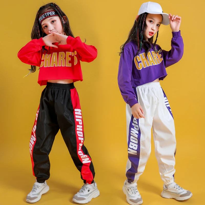 Kid Cool Hip Hop Clothing Hoodie Sweatshirt Shirt Top Crop Causal Jogger Pants for Girl Jazz Ballroom Dance Costume Clothes Wear (5)
