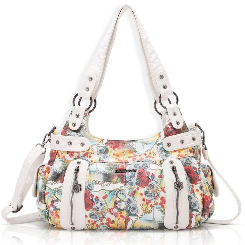 2021 New Arrival Floral Lady Purse White and Pink Color Flower Print