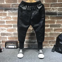 Детские брюки г., новая стильная одежда для мальчиков на осень и зиму, обтягивающие штаны из искусственной кожи и бархата, ku bao модная одежда в Корейском стиле