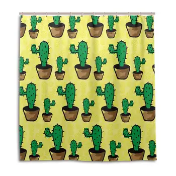 

Shower Curtain Fabric Cactus Succulent Flower Plants with Hooks Bath Curtain Waterproof,
